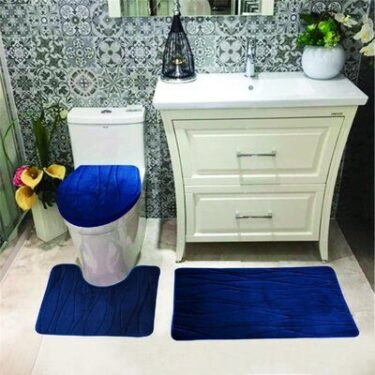 Navy Blue Bathroom Rug Set